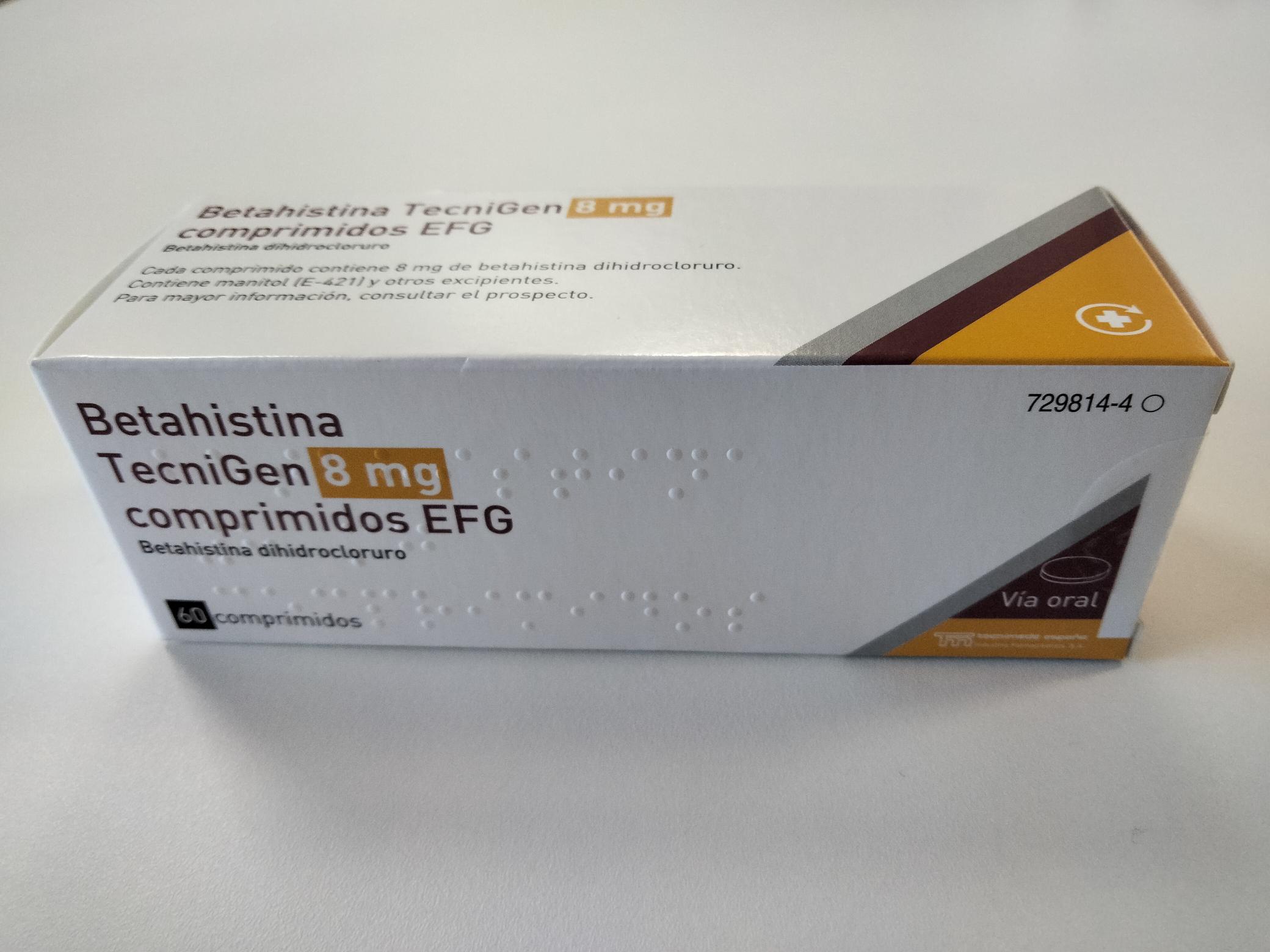 BETAHISTINA TECNIGEN EFG 8 mg 60 COMPRIMIDOS