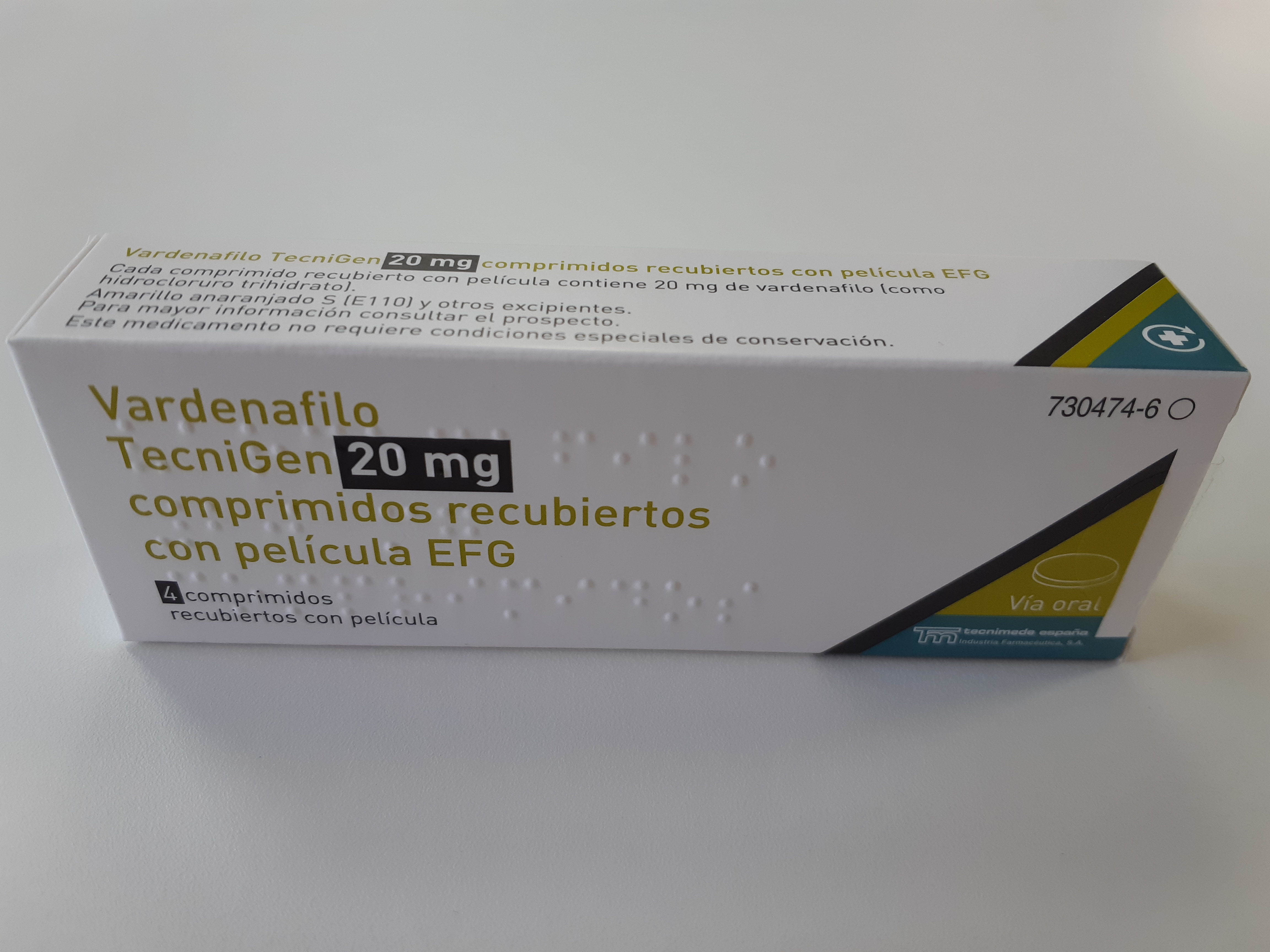 VARDENAFILO TECNIGEN EFG 20 mg 4 COMPRIMIDOS RECUBIERTOS
