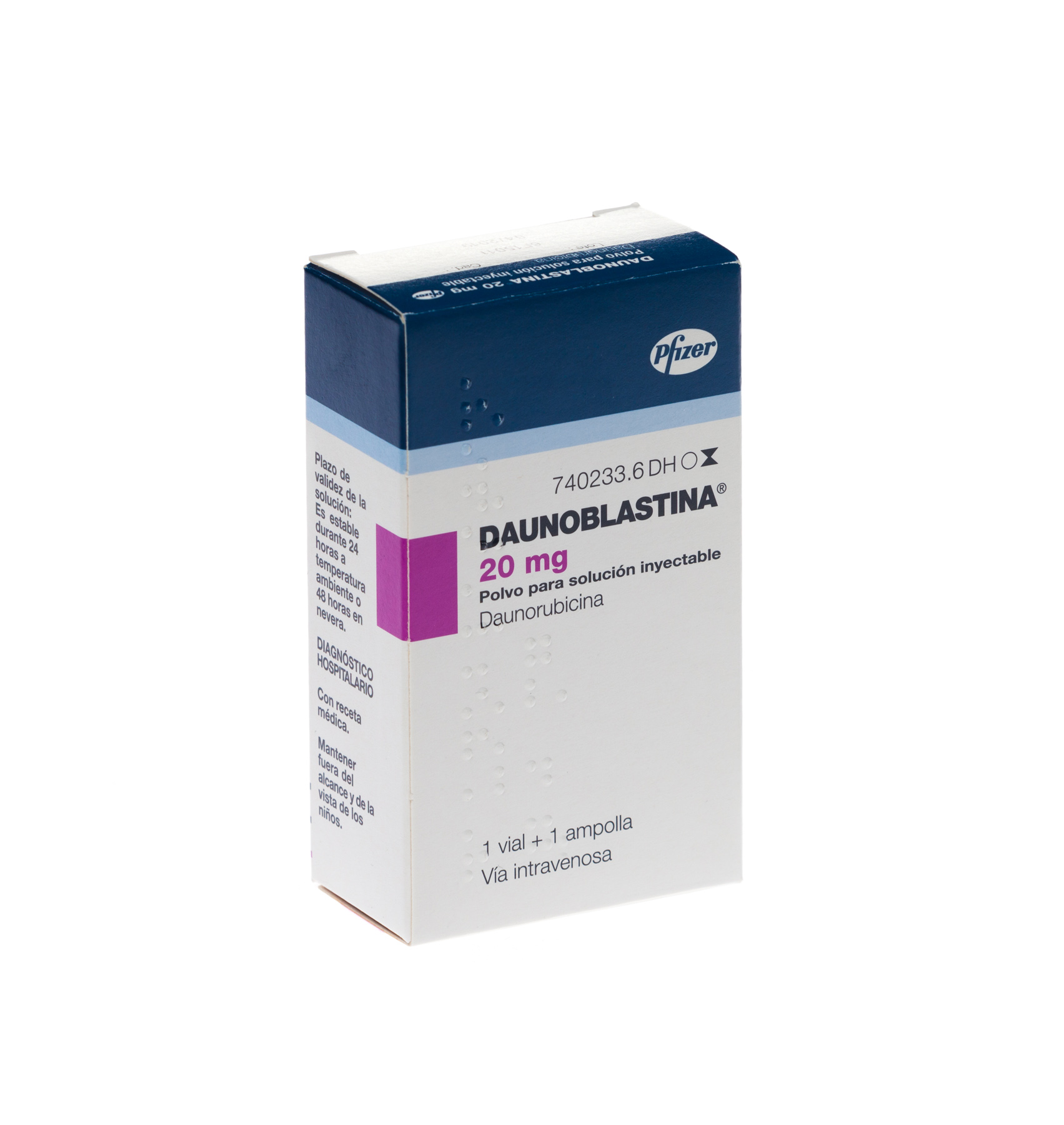 DAUNOBLASTINA 20 mg 1 VIAL POLVO PARA SOLUCION INYECTABLE + 1 AMPOLLA DISOLVENTE